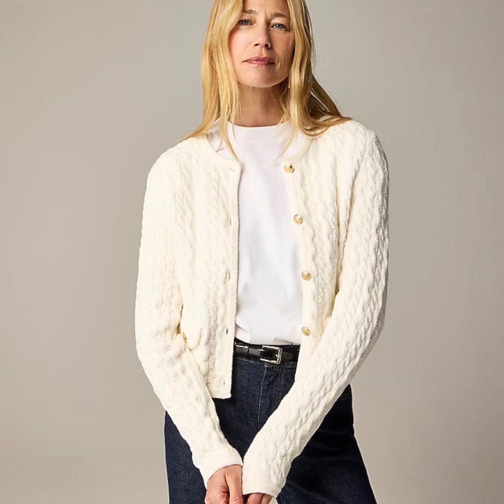 J. crew Odette cable knit sweater lady jacket